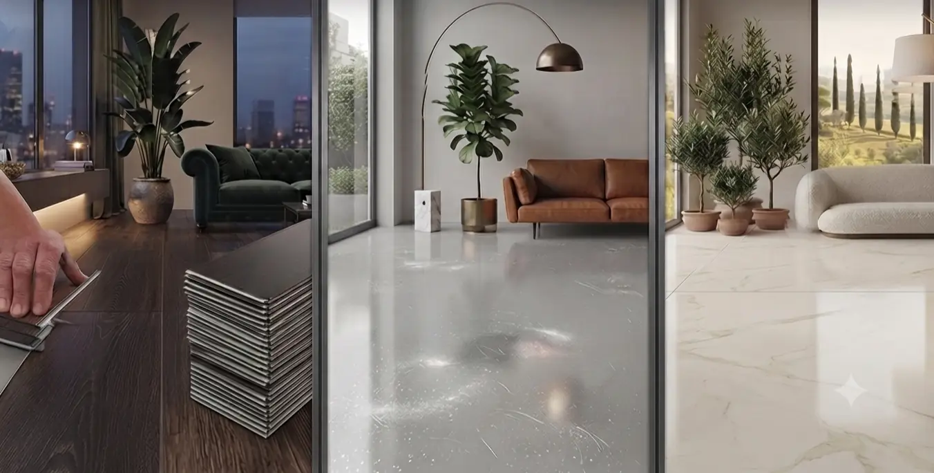 Pavimenti parquet SPC e gres porcellanato - 3 tipologie