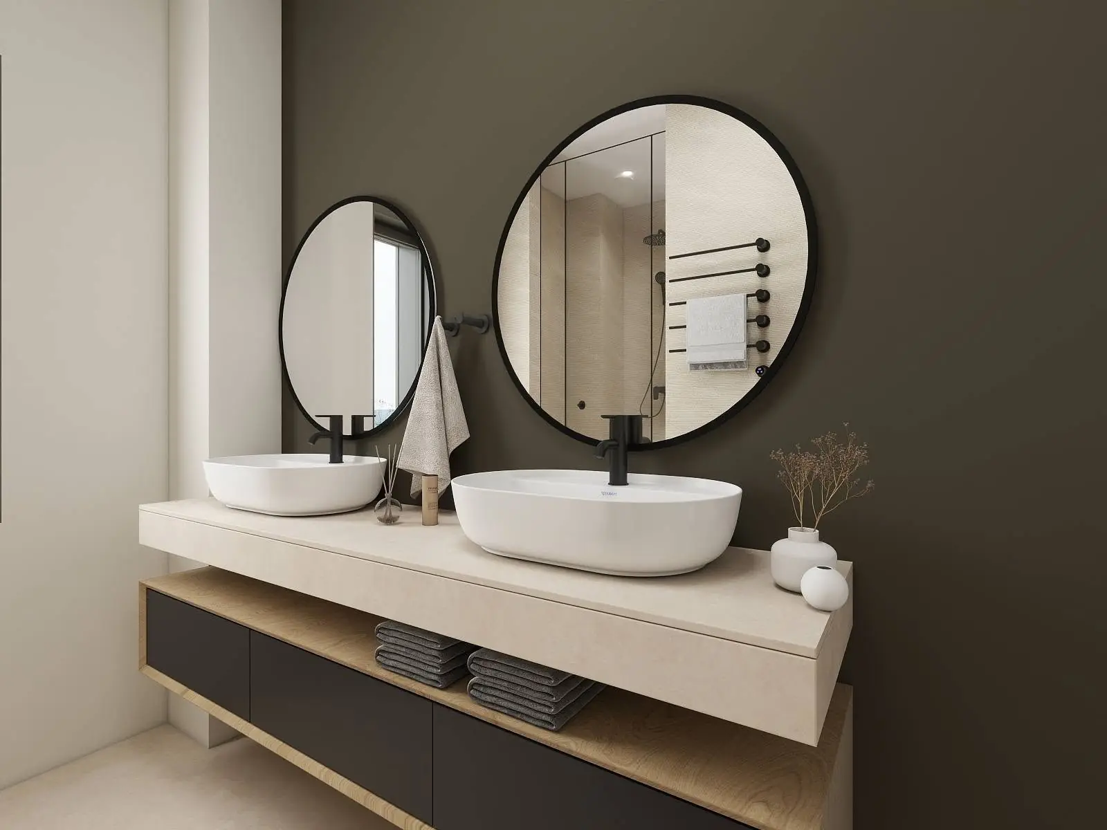Sanitari premium - doppio lavabo da appoggio con rubinetteria nera